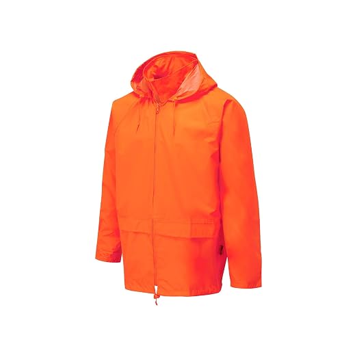 Portwest US440 Men's Waterproof Rain Jacket - Lightweight Durable Hooded Weather Protection Safety Coat Orange, Medium
