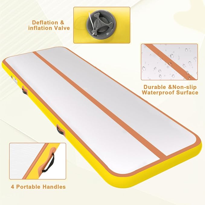 Inflatable Air Gymnastics Mat Tumble Track, 6.6/10/13/16/20ft Tumbling Mat Air Tumbling Track, Air Training Mat with Air Pump for Home/Water Fun/Gym/Yoga/Training/Cheerleading