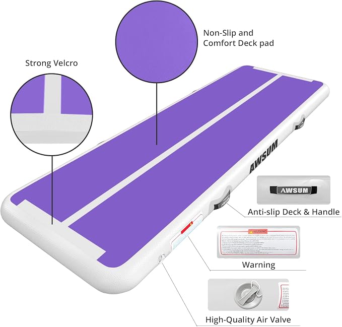 AWSUM Inflatable Gymnastics Mat 10ft/13ft/16ft/20ft/23ft Training mat 4/8 inches Thick tumbling mat with Electric Pump for Home/Gym/Outdoor