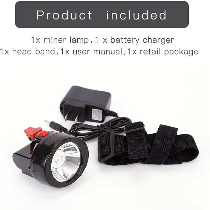 Rechargeable LED Mining Cap Lamp 1+6 Light Source, White Light Coal Miner Headlight for Hard Hat, Waterproof Underground Mining Light, High Brightness Safety Helmet Lamp for Outdoor Work