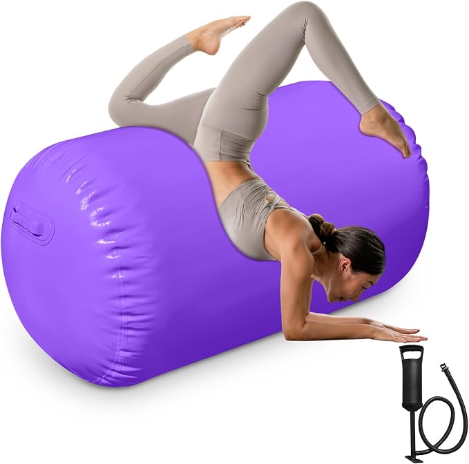 Air Roller Gymnastics, 47.2x23.6"/47.2x31.5" Inflatable Air Tumble Barrel, Back Handspring Training Gymnastics Barrel for Tumbling Cheerleading Yoga Gym with Manual Air Pump Indoor&Outdoor Use