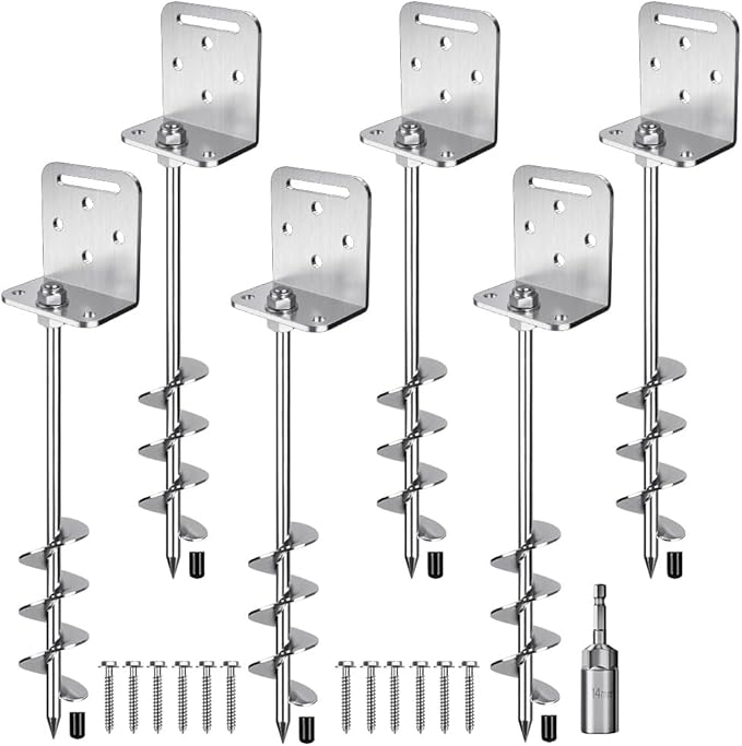 Insaga 18''/24''/30'' Ground Anchors Screw in Earth Anchor Solid Steel with L Bracket for Trampoline Mobile Home Swing Set Shed Carport Tent Stakes, Wider Helix Blade & Chrome Plated Finish, 2/4/6Pcs
