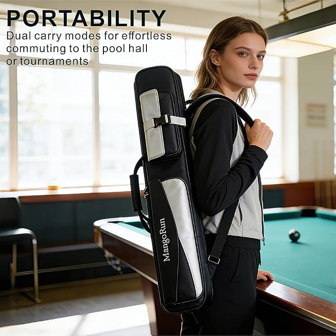 7-Hole PU Leather Pool Cue Case – Holds 3 Butts + 4 Shafts + Extension, Dual Accessory Pockets, Padded & Water-Resistant Billiard Cue Bag