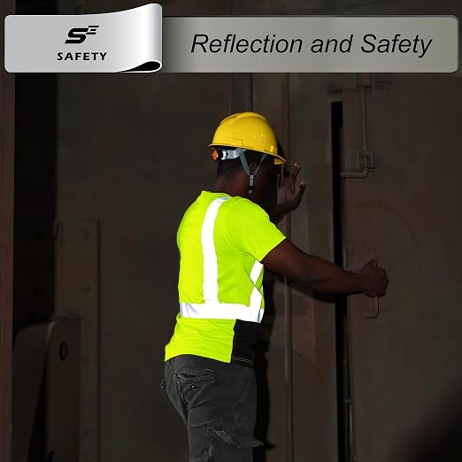 Hi Vis T Shirt Class 3 High Visibility Shirts for Men Safety Shirts with Reflective Strips and Pocket Breathable Construction Work Mesh Short Sleeve