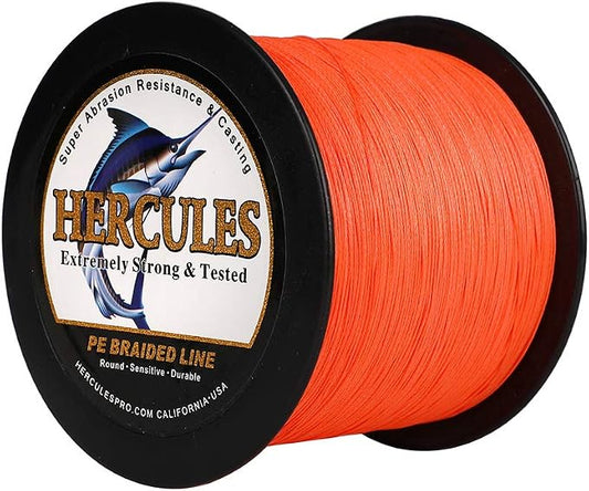HERCULES Cost-Effective Super Cast 8 Strands Braided Fishing Line 10LB to 300LB Test for Salt-Water,109/328/547/1094 Yards(100M/300M/500M/1000M),Diam.#0.12MM-1.2MM,Hi-Grade Performance,Variety Colors
