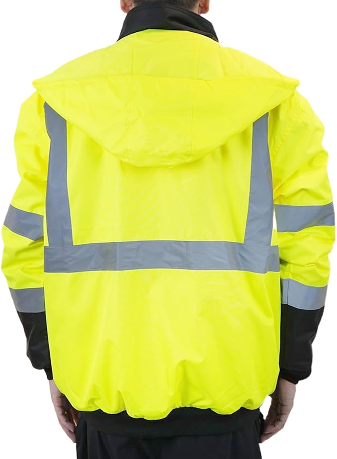 PAFESTER High Visibility Reflective Safety Jackets for men 300D Oxford 100% Waterproof Thermal Rain Coats for Cold Weather