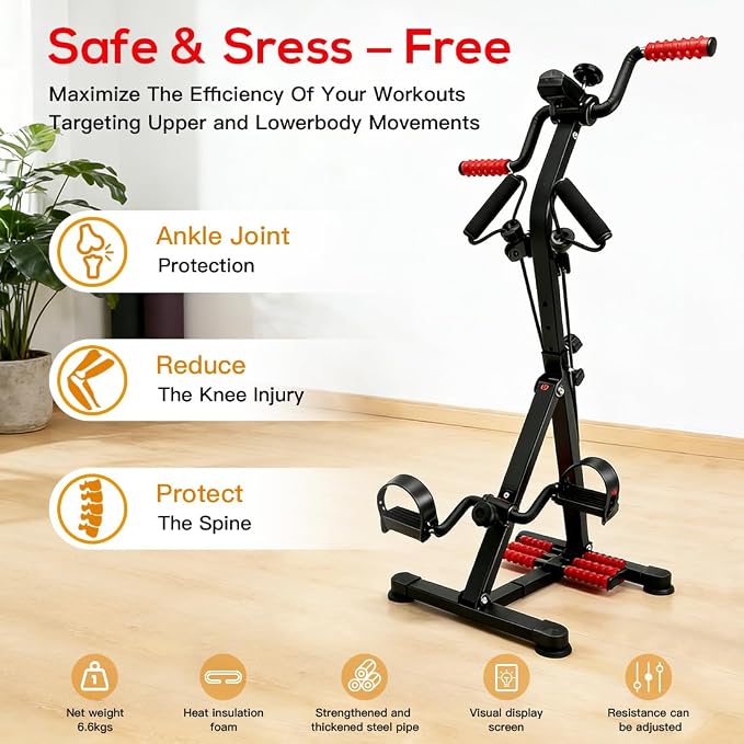 3-in-1 Pedal Exerciser with Resistance Bands, Under Desk Bike for Seniors Arm & Leg Workout, Adjustable Tension Floor Cycle with Massage Rollers, Seated Mobility Equipment