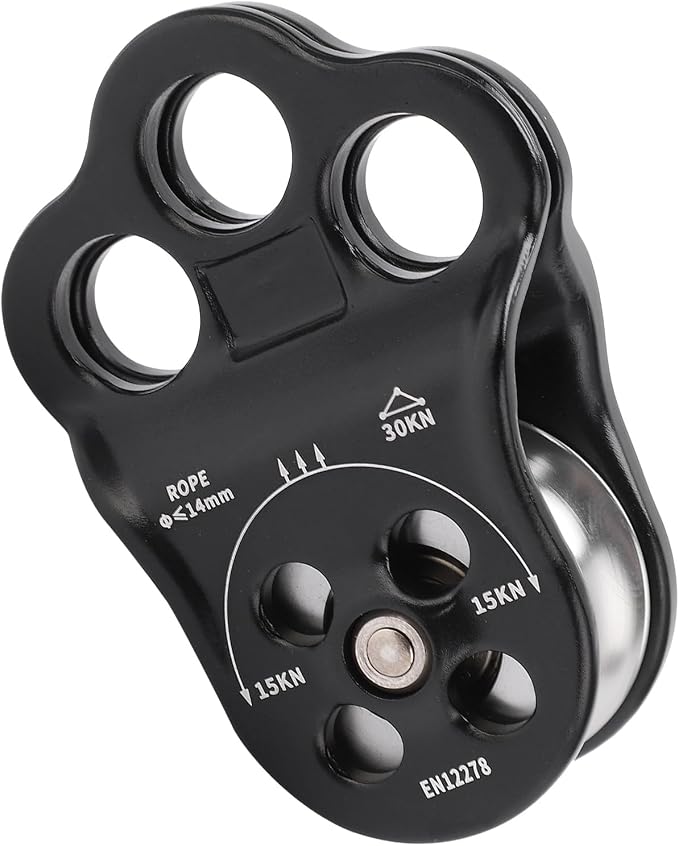 30KN Dual Bearing Hitch Climber Pulley, for Arborist Tree Climbing with 3 Holes Side Plate