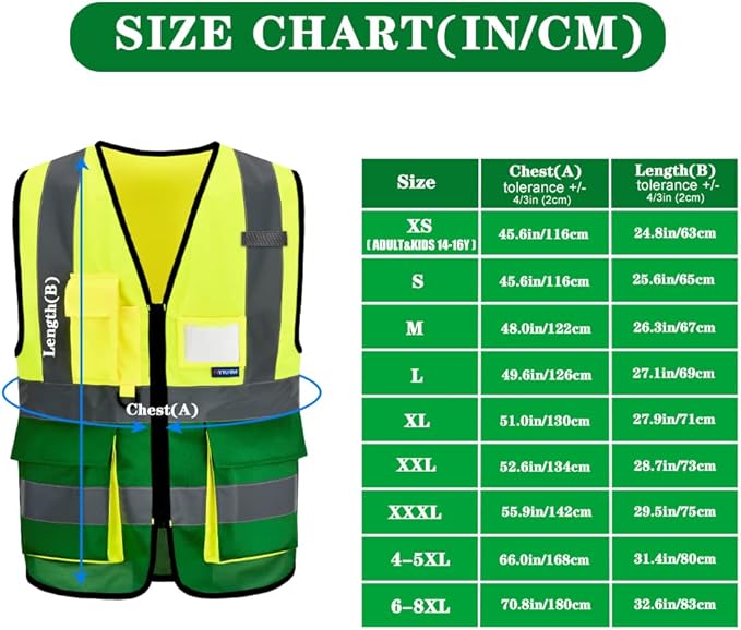 A-SAFETY High Visibility Safety Reflective Vest with Pockets and Zipper,Hi Viz Work Vest for Men Women (Yellow&Green Small)