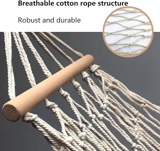 Cotton Rope Hammocks with Wood Spreader,Traditional Hand Woven Hammock for Outdoor, Indoor,Patio, Backyard,Accommodates One Person with a Weight Capacity of 220 lbs.