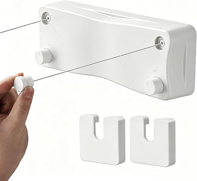 Anti-Sag Retractable Clothesline 40LB Capacity - 201in Stainless Steel Laundry Line for Indoor Outdoor, Wall Mounted Space Saving Easy Install (White, Double Lines)