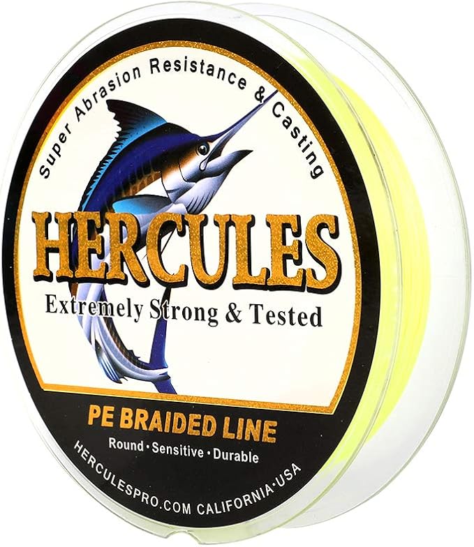 HERCULES Cost-Effective Super Cast 8 Strands Braided Fishing Line 10LB to 300LB Test for Salt-Water,109/328/547/1094 Yards(100M/300M/500M/1000M),Diam.#0.12MM-1.2MM,Hi-Grade Performance,Variety Colors