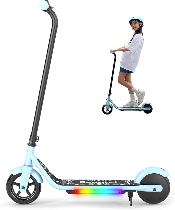 Electric Scooter for Kids Ages 6-12, 150W Motor, Simple One-Button Control, 2 Safe Speeds (6/10 MPH), K2 Pro for 3 Speeds, Colorful Lights, Magnetic Charging, Dual Brake System, 154 Lbs Load Capacity
