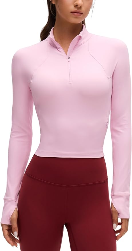 CRZ YOGA Butterluxe Half Zip Long Sleeve Shirts for Women - Workout Athletic Yoga Tops Crop Collared Quarter Zipper T-Shirt