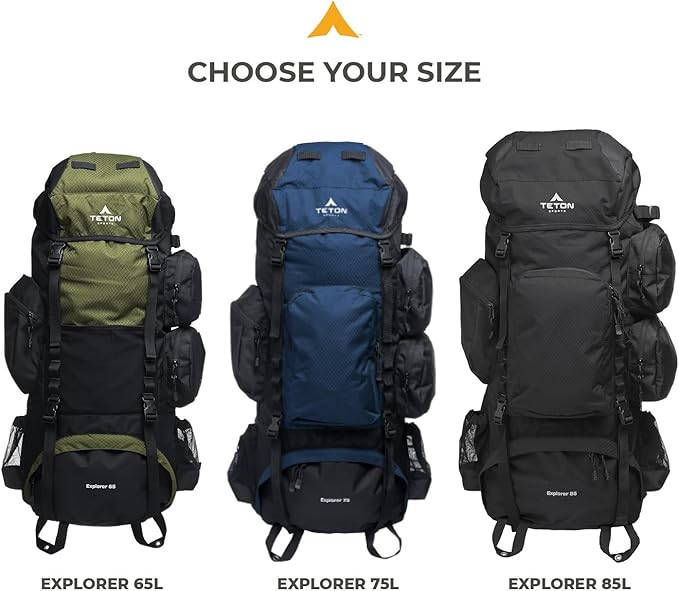 Teton 75L Explorer Internal Frame Backpack for Hiking, Camping, Backpacking, Rain Cover Included, Ocean