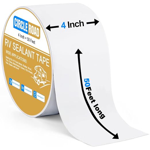 CircleRoad RV Roof Tape White 2 Pack, 4 Inch X 50 Feet RV Repair Sealant Tape, Stop Camper Roof Leaks, UV-Resistant, Weatherproof and Reliable for Camper, Trailer, Boat (4In-50FT 2Pack)