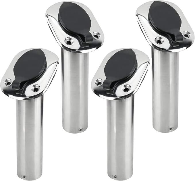NovelBee 4pcs Boat Fishing Rod Holders,Stainless Steel Fishing Rod Rack Flush Mount withCap,Liner,Gasket (30 Degree Rod Holder)