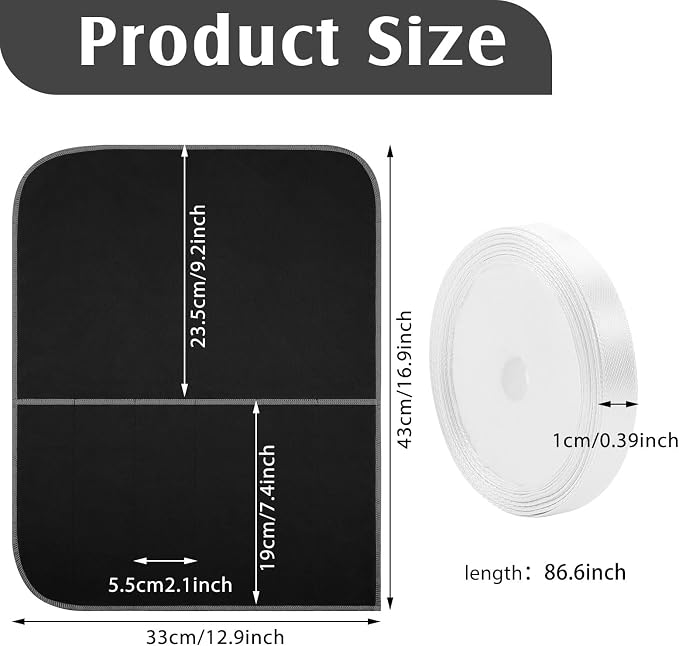Hillban 6 Pcs Anti Tarnish Silver Storage Bags Silver Storage Cloth Felt Flatware Organizer Anti Tarnish Protector Bags Place Setting Roll with White Ribbon for Kitchen Cutlery (6 Slots,Black)