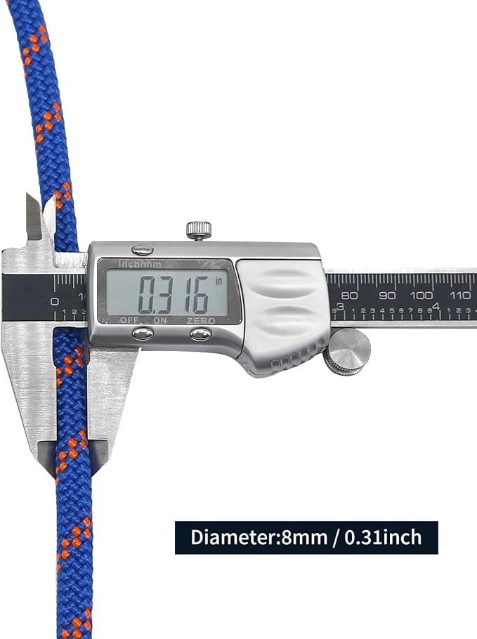 NewDoar Static Climbing Rope - 8mm (5/16c) / 10mm (3/8”) Double Braid Accessory Cord for Rock,Hauling, Prusik, Survival - Pre-Cut 20FT, 50FT, 100FT, 165FT Lengths - Outdoor, Fire Rescue Equipment
