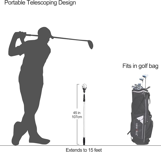 HOW TRUE Golf Ball Retriever, 12ft 15ft 18ft Aluminum Alloy Golf Ball Retriever Telescopic for Water Golf Ball Picker Grabber Golf Accessories Golf Gift