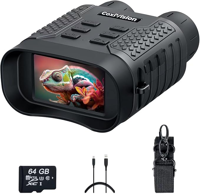 CoxiVision Night Vision Goggles, 4K Night Vision Binoculars for Adults, Upgraded 3.1" Large Screen & 4400mAh Rechargeable Battery, View in 100% Darkness with 7-Level Adjustment for Hunting, 64GB Card