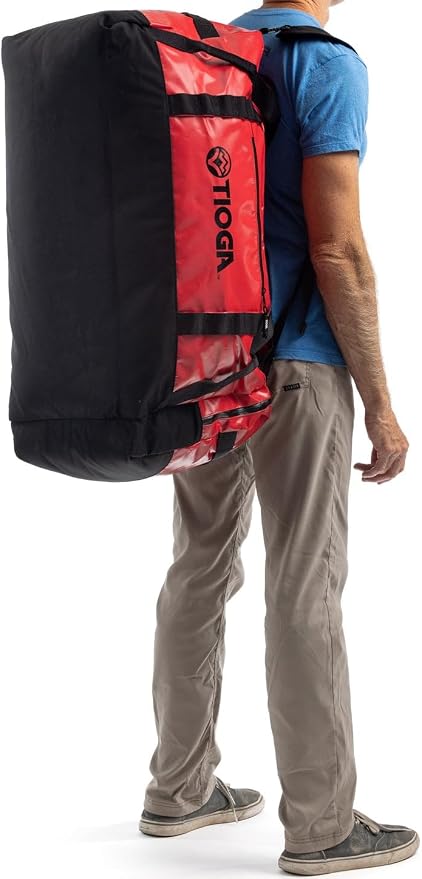 TIOGA Venture Outdoor Duffel Bag with Backpack Straps, Weather Resistant, Rugged Construction, Gear Hauling for Outdoor Adventures, Extra Large / 90L, Red