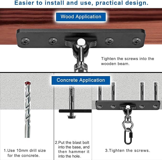 BeneLabel Ceiling Mount Swing Hanger with Bearing 900 LB Capacity Heavy Bag Hanger Stainless Steel Hanging Chair Mount 360° Swing Hardware for Aerial Silks, Punching Bag, Gymnast Ring