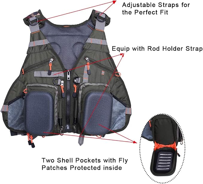 Waxaya Lightweight Fly Fishing Vest with Multi Pockets Adjustable Size Mesh Fishing Backpack for Men and Women
