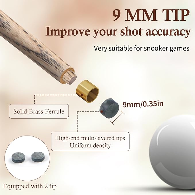Kmise 57 inch Pool Cue, 19oz Cue Stick with 9.5mm Professional Tip, Handcraft, Made of Chacate Preto Wood, Bar or House Use for Men or Women, Pool Sticks for Adults