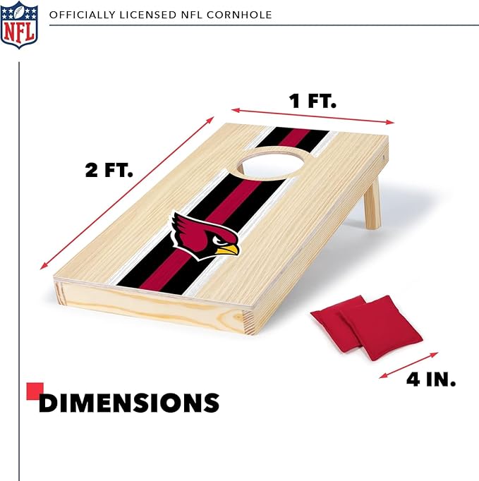 NFL Football Portable Size 1' x 2' Solid Wood Cornhole Set with Direct Print HD Team Graphics – Travel Size