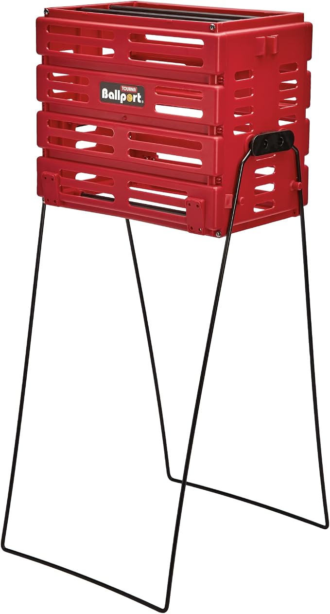 Tourna Ballport Tennis Ball Hopper Holds 80 Balls Durable and Lightweight – Red
