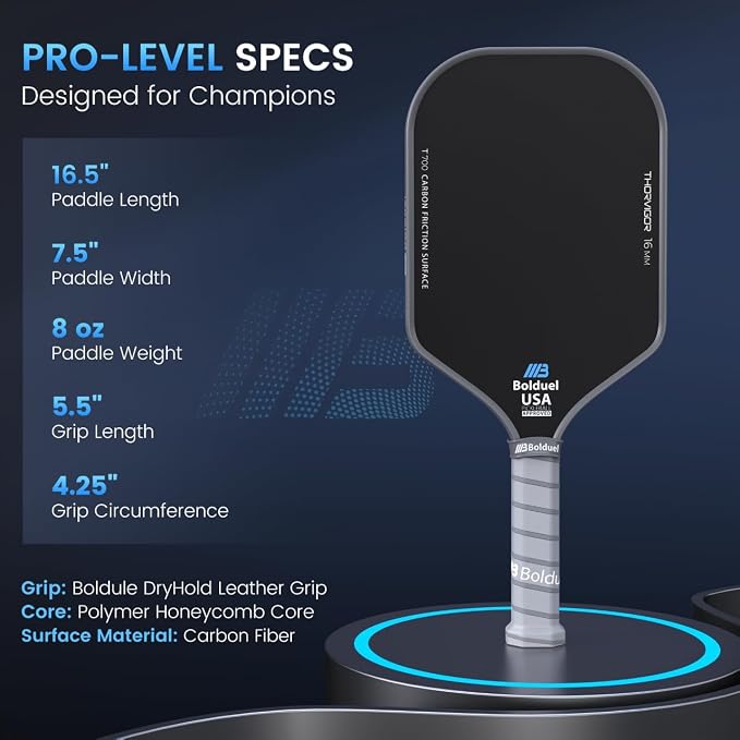 USAPA Approved Carbon Fiber Pickleball Paddles Pro-Level for Aggressive, Offensive Player, Pickleball Paddle with 16mm Polymer Honeycomb Core & Overgrips, Maximum Control & Spin & Power