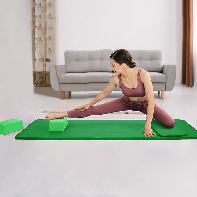 BalanceFrom 71x24 Inches Yoga Mat with Knee Pad and Optional Blocks – Extra 1-Inch Thick Non-Slip Foam with Anti-Tear Surface and Carrying Strap for Home, Studio, or Gym Workouts
