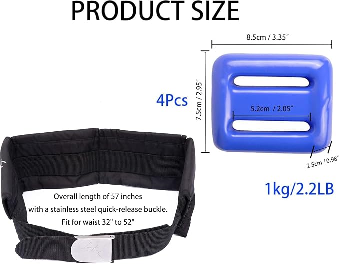 Vinyl Coated Diving Weights-4pcs 1.1-4.4 lbs Dive Weights with 4 Pocket Scuba Weight Belt with Quick Release Buckle,Used for Freediving, Spearfishing & Scuba Diving-Fit for Waist 32" to 52"