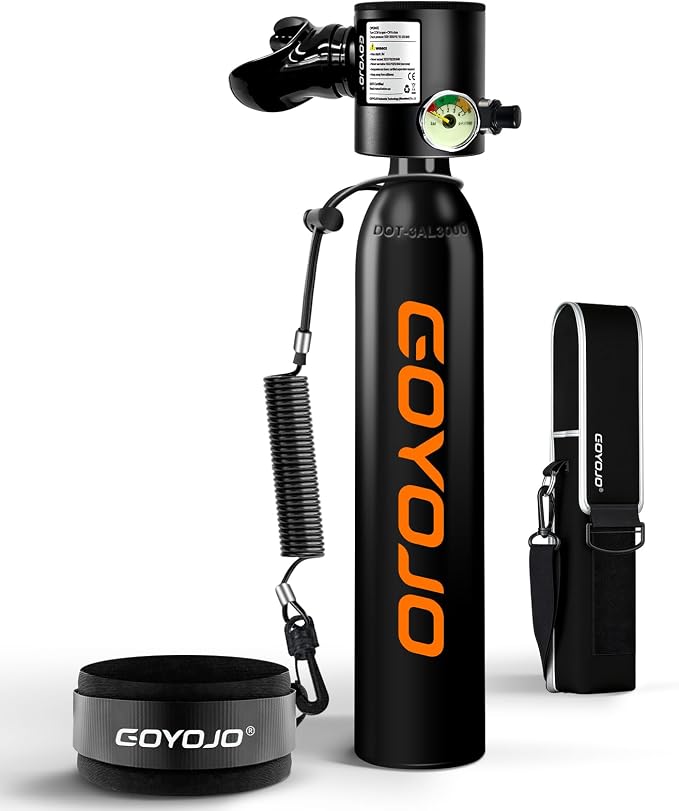 GOYOJO Mini Scuba Tank with DOT Certified, Portable Scuba Diving Kit with Optional Snorkel Mask Combo, Refillable Emergency Backup Pony Bottle for Snorkeling, Underwater Breathing, Training