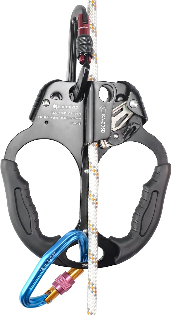 UIAA & CE Certified Climbing Rappelling Equip Hand Ascender Left Right Hand for 8-13mm Rope 4kN