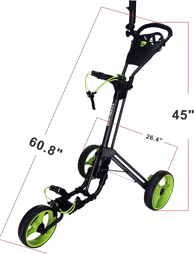 Qwik-Fold 3-Wheel Golf Push Cart with Foot Brake – 1-Second Fold & Unfold Folding Golf Trolley, Lightweight Aluminum Frame, Adjustable Handle, Ball-Bearing Wheels, Umbrella Holder & Storage