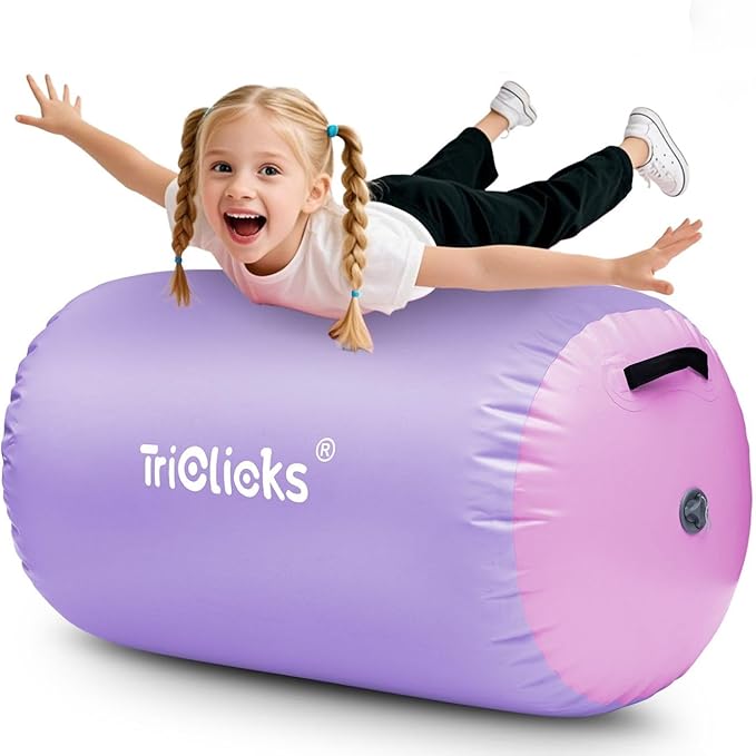 Triclicks Gymnastics Barrel Inflatable Air Roller Barrel Tumble Track Equipment Octagon Mat for Backhandspring Trainer Yoga Cheerleading Home Use Gym Without Pump