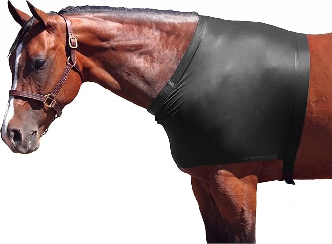 Sleazy Sleepwear Horse Shoulder Guard - Stretch Grooming Shoulder Protector with Fleece Neck Band & Adjustable Tabs, Black, Large