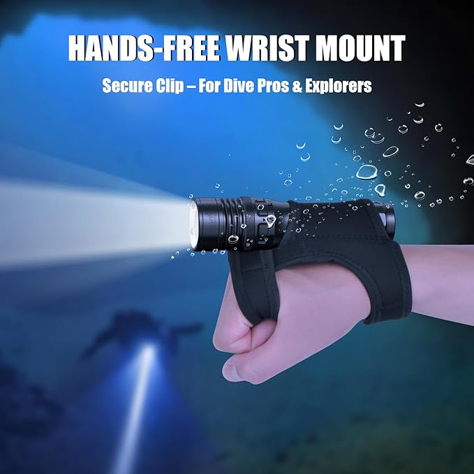 ULTRAFIRE Dive Light 3350 Lumens Rechargeable Scuba Diving Flashlight, IPX8 Waterproof Underwater Flashlight 100M Depth, 3 Modes with Magnetic Rotary Switch, for Snorkeling Night Diving Cave Safety