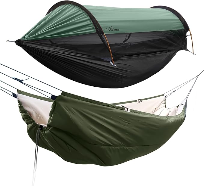 Camping Hammock Tent with Hammock Underquilt, Lightweight Hanging Hammocks Tree Straps, Portable for Hiking, Backpacking