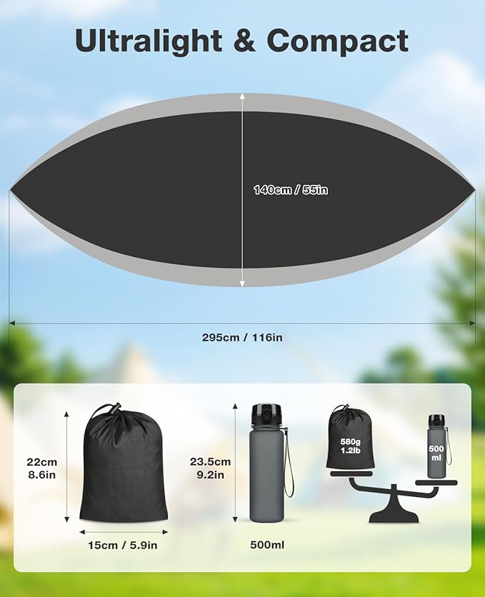 MOSFiATA Camping Hammock, Heavy Duty up to 700lbs with 2 Tree Straps and Attached Carry Bag Portable Hammock for Backpacking Hiking Durable Outdoors（Black Grey）
