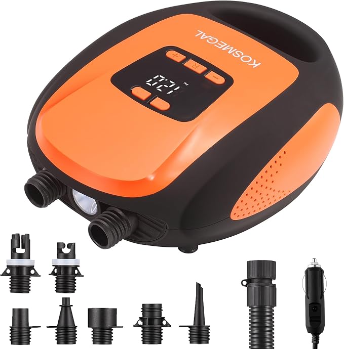 kosmegal Paddle Board Pump Electric Portable, SUP Pump for Paddleboard, 20PSI Air Compressor with Auto-Off, Deflation Function for Inflatables, Kayaks and Boats