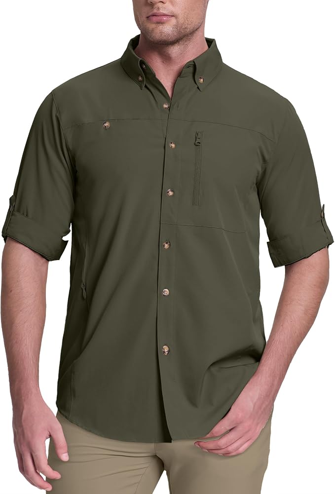 33,000ft Men's UPF 50+ UV Protection Long Sleeve Hiking Shirts Breathable Quick Dry Fishing Shirts for Safari, Outdoor