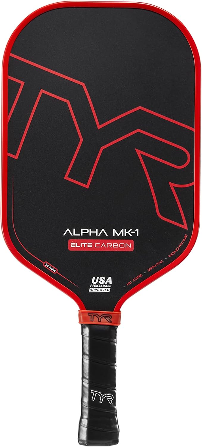 TYR Alpha MK-1 Elite Carbon Pickleball Paddle - Spin-Tac Sport Racquet | USA Pickleball Approved | Polypropylene Honeycomb Core | Sweet Spot Enhancement | Spin-Tac Carbon Fiber Surface