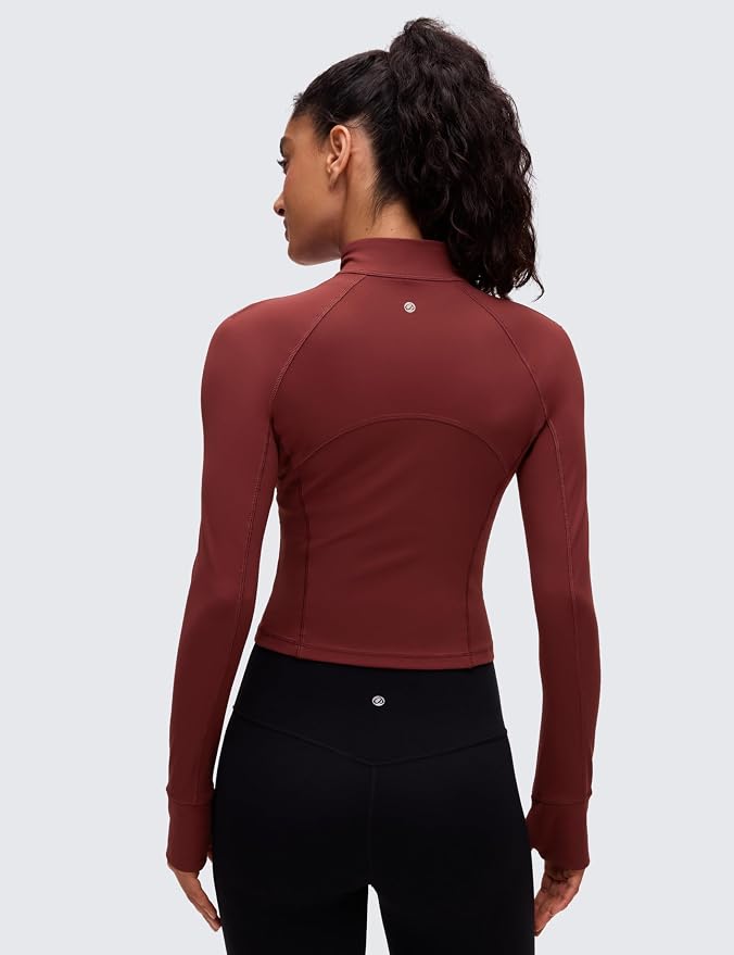 CRZ YOGA Butterluxe Half Zip Long Sleeve Shirts for Women - Workout Athletic Yoga Tops Crop Collared Quarter Zipper T-Shirt