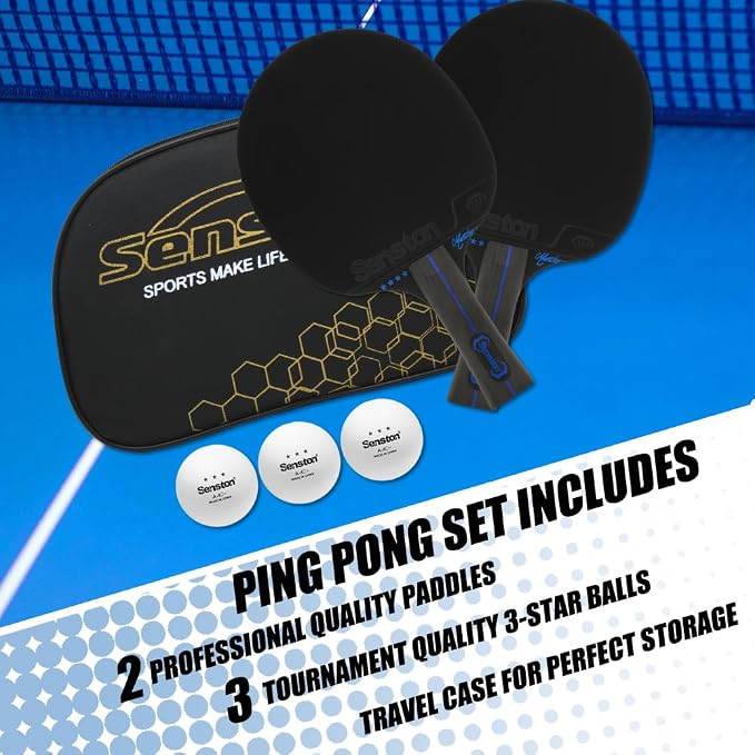 Senston Ping Pong Paddles with Carry Case, Pro Table Tennis Paddle Set of 2 with 3 Ping Pong Balls Indoor/Outdoor Play