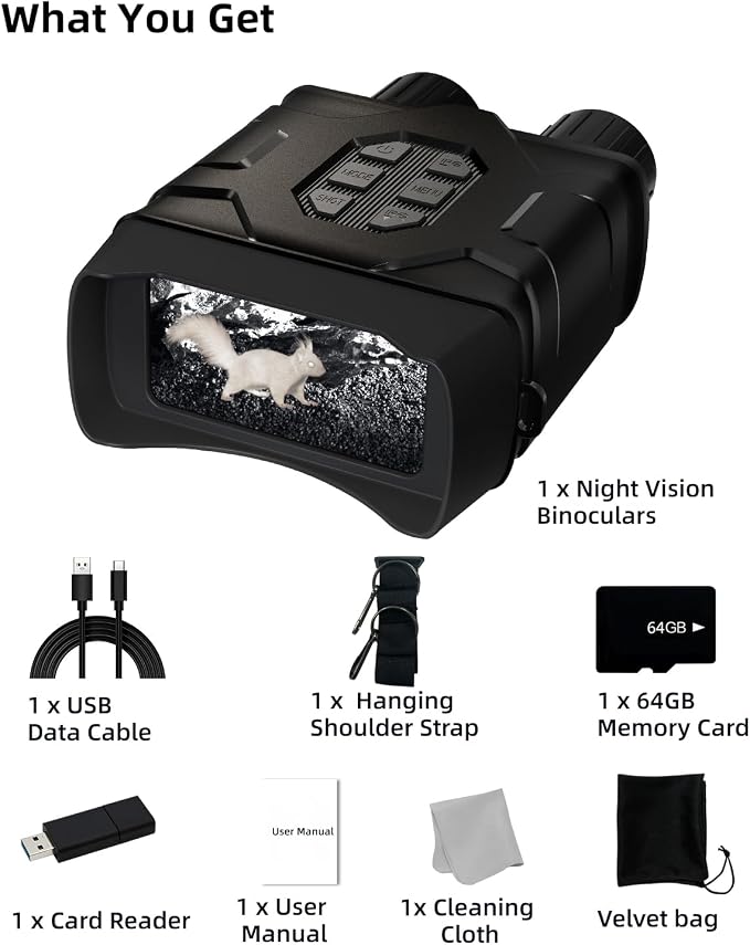 5K 96MP Night Vision Goggles | 4'' LCD Screen Night Vision Binoculars & 10X Zoom with Infrared, 4000mAh Rechargeable Battery, 64GB TF Card, Video and Sound Recording for Camping, Black