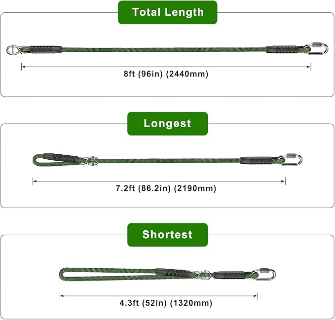 SELEWARE 8ft Adjustable Tree Swing Rope Hammock Straps Hanging Kit - Fast & Easy Install for Hammock Chair, Tire Swing - Indoor/Outdoor Playground Accessories - Green, 2 Pack
