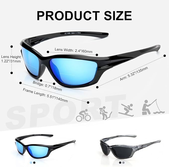 Missfive 2-Pack Mens Go-To Bifocal Sunglasses with Readers Built In, Resilient Temple Comfort-Fit Sport Wrap Around Frame & UV400 Protection, Driving & Reading Glasses for Outdoor +3.5